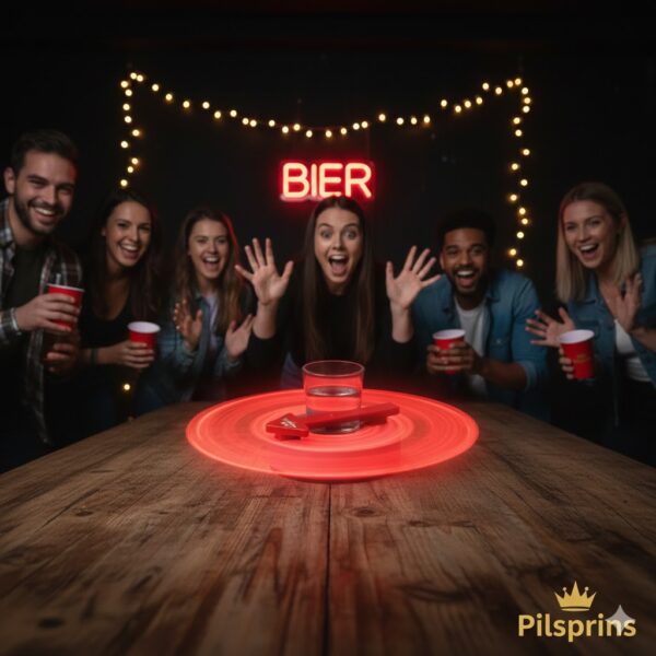 shot-spinner-actie Vrienden die de Shot-Spinner gebruiken op een feestje